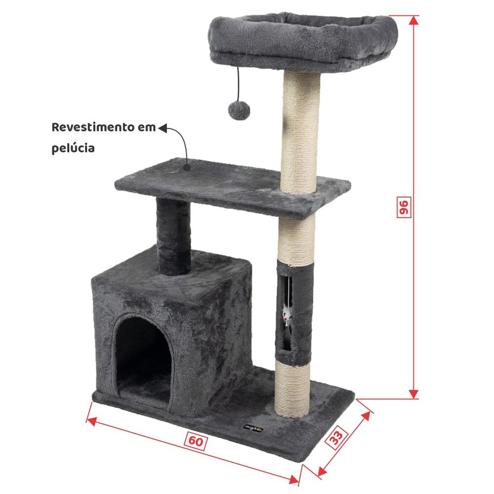 Arranhador de gato luxuoso, multifuncional com casa, cama de pelúcia, poleiro e brinquedos