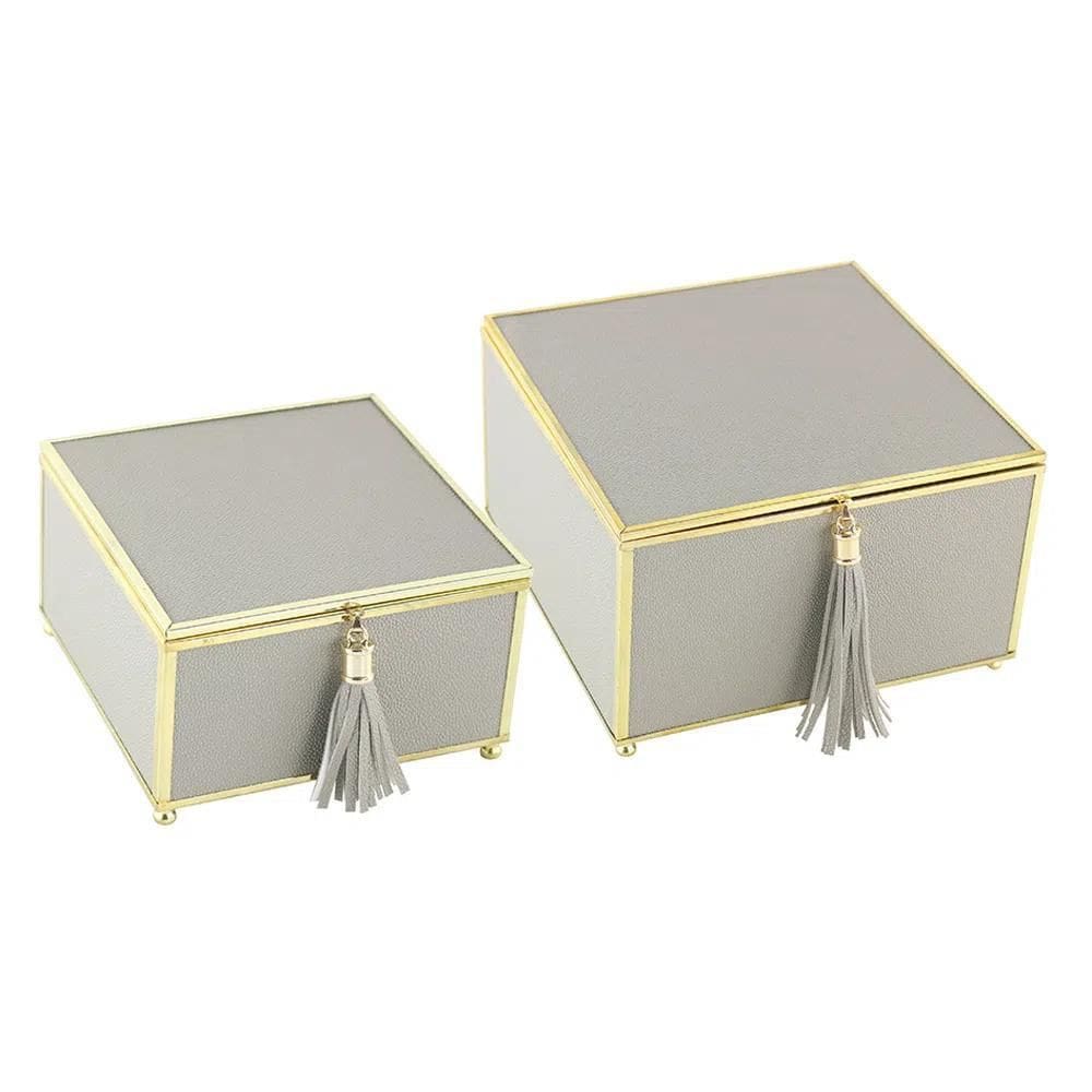 Conjunto De Caixas Decorativas Cinza/Dourado  2 Peças - Btc