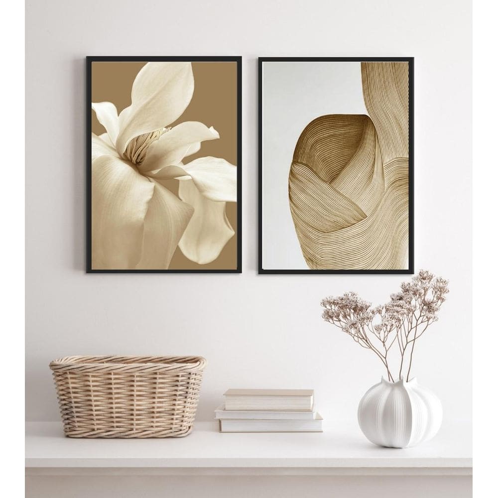 Kit 2 Quadros Elegantes Sala Quarto Bege E Marrom 33X24Cm