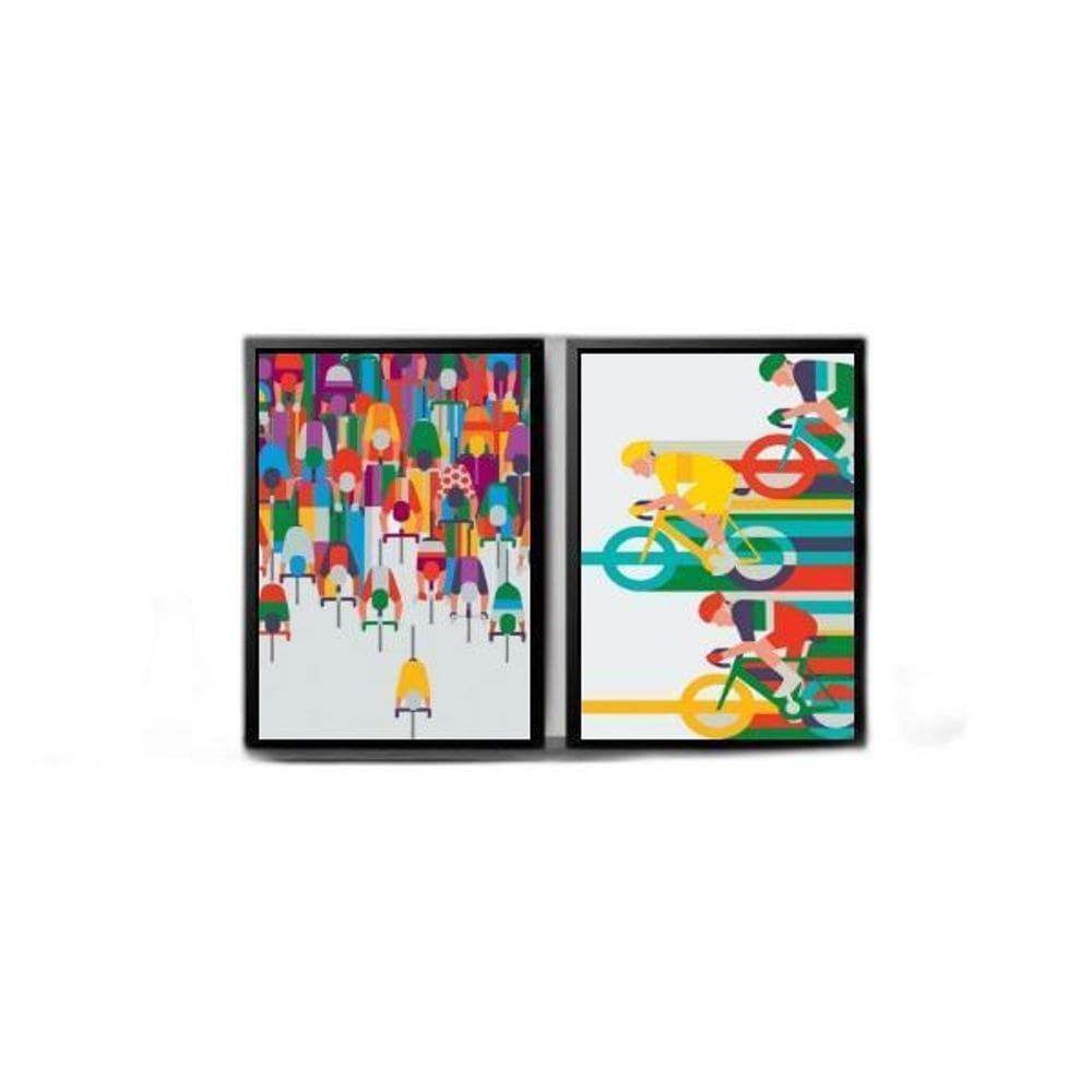 Kit 2 Quadros Ciclistas Ciclismo 45X34Cm Preta