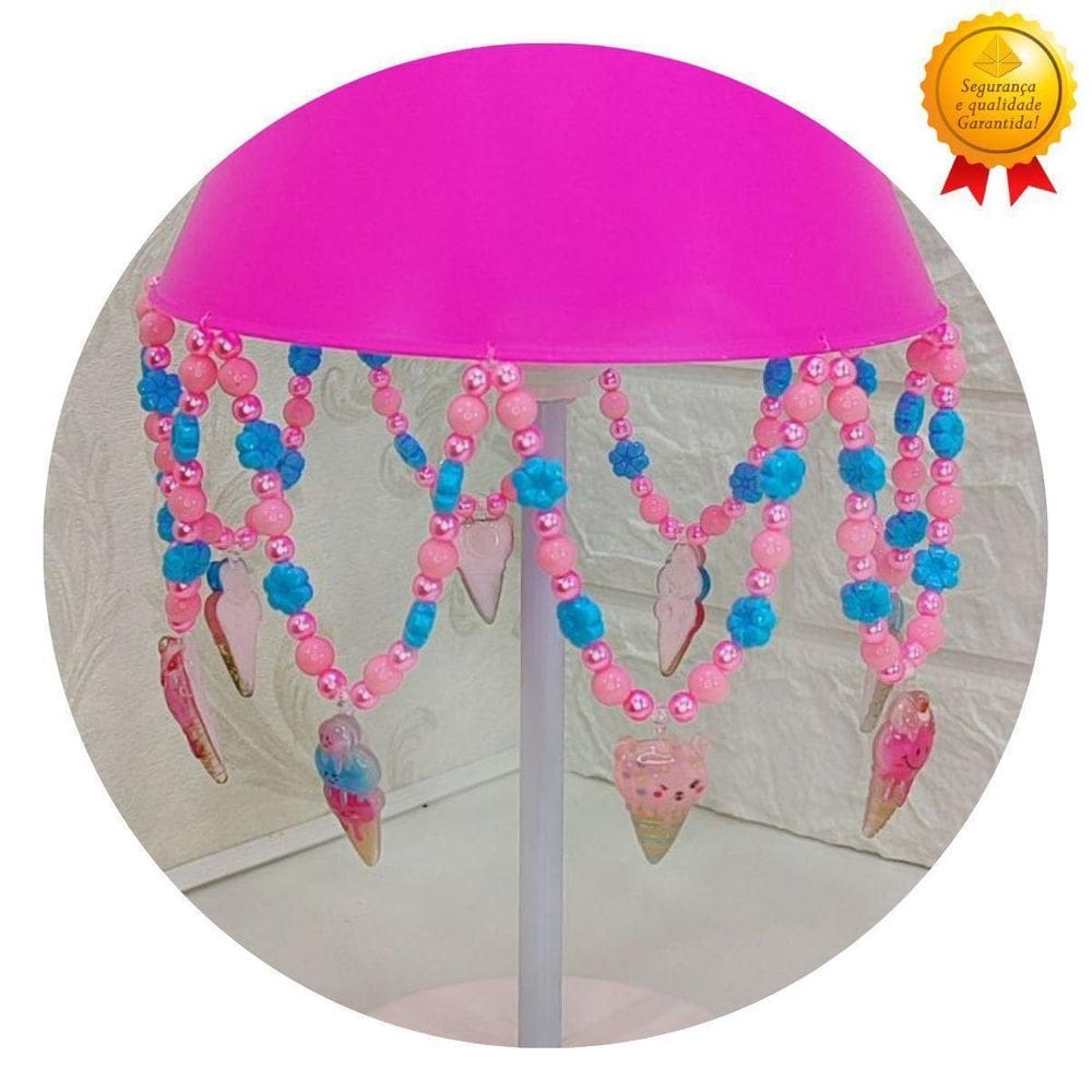 Abajur Flor Azul Quarto De Menina Pingente Sorvete Pérolas