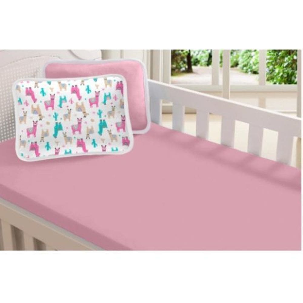 Jogo Berço Bebê Lençol Fronha Malha 100% Algodão Lhama