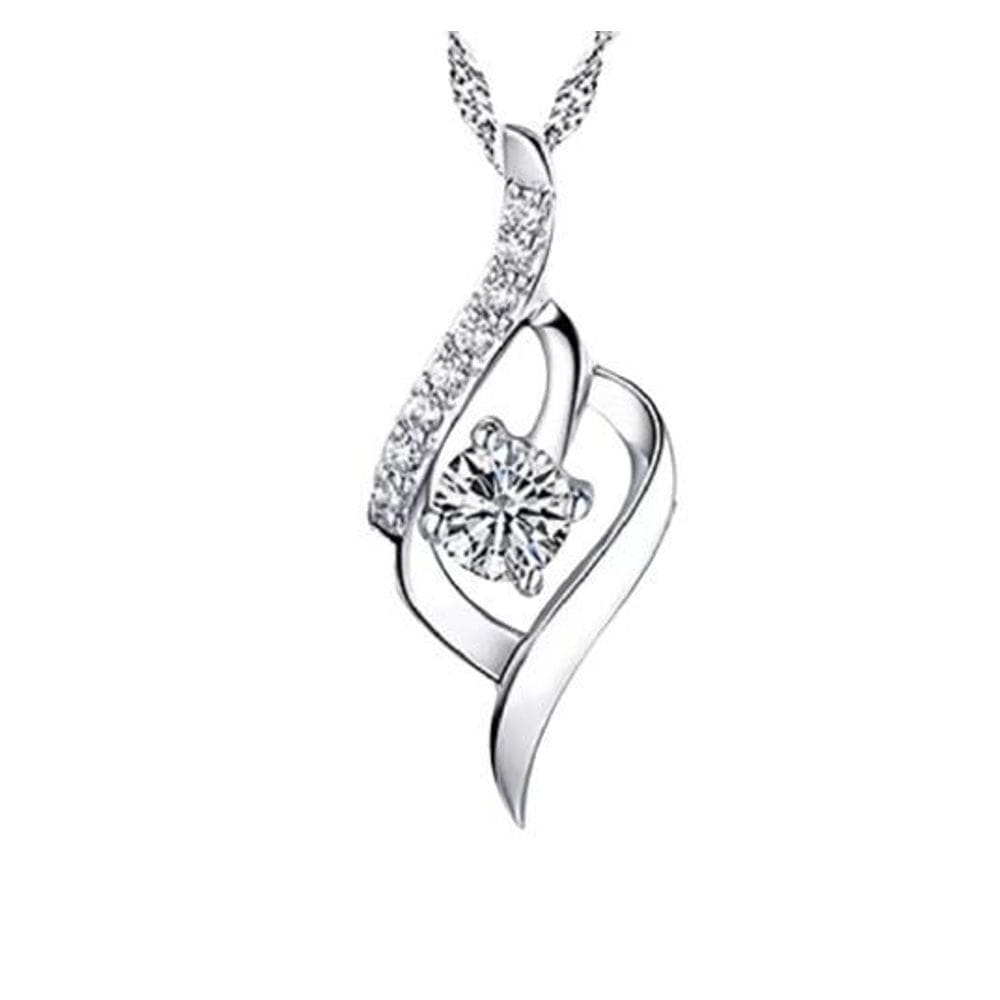 Colar Pedra Suspensa Strass Brilho Prateado Banhado A Prata