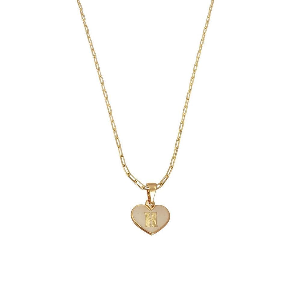 Colar Cartier 45Cm Coração Branco Letra H Banhado Ouro 18K