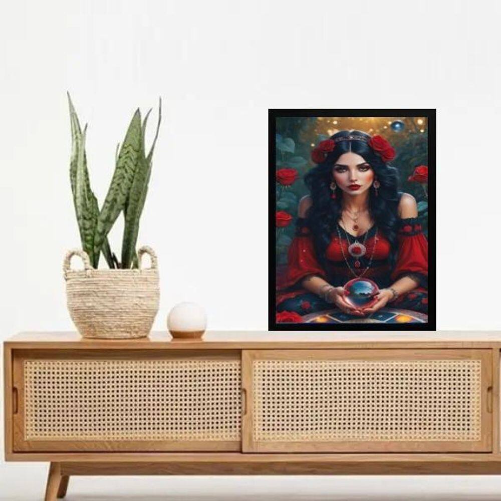 Quadro Cigana Rosa Vermelha - Vidente 24X18Cm - Com Vidro