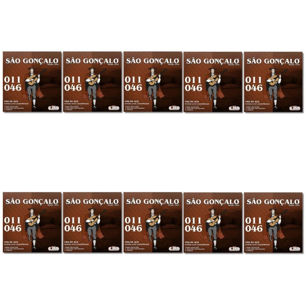 Kit 10 Encordoamento Violão Aço Prata São Gonçalo .046
