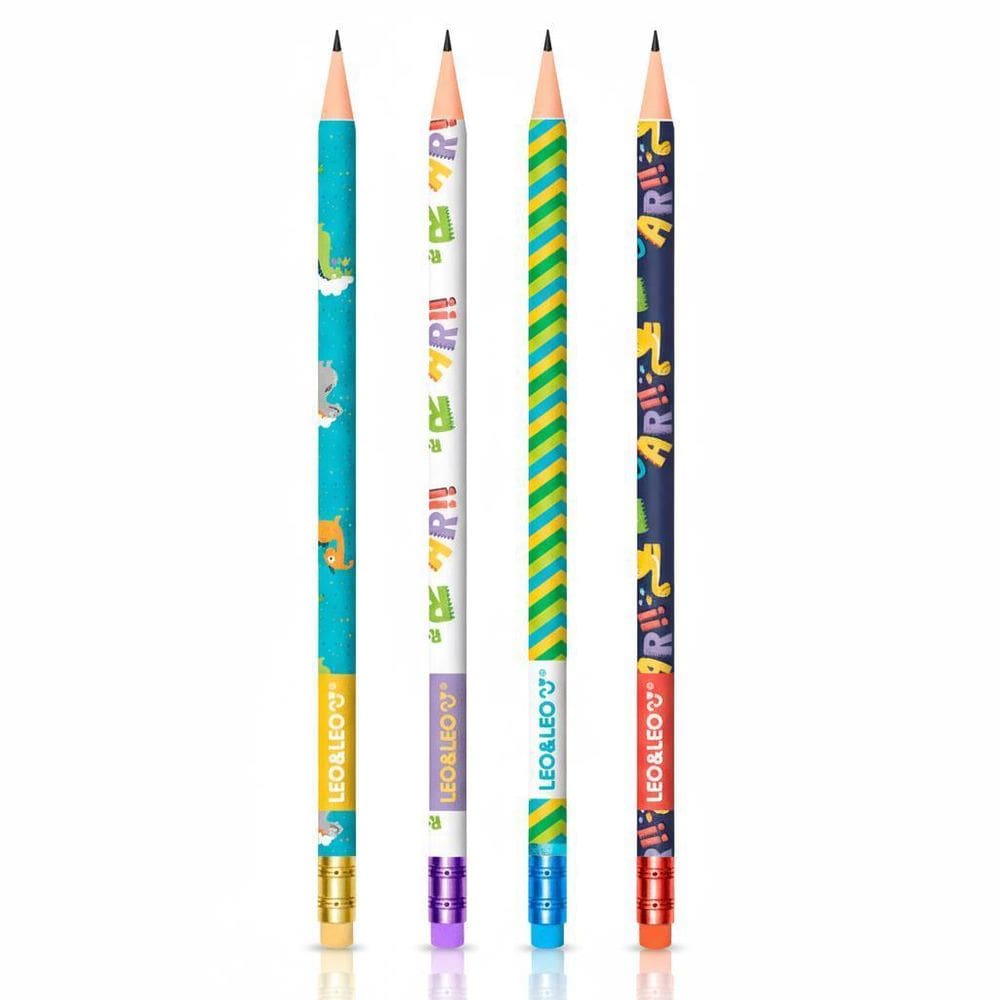 Kit Escolar 4 Lápis Grafite Dino Com Borracha - Leo&Leo