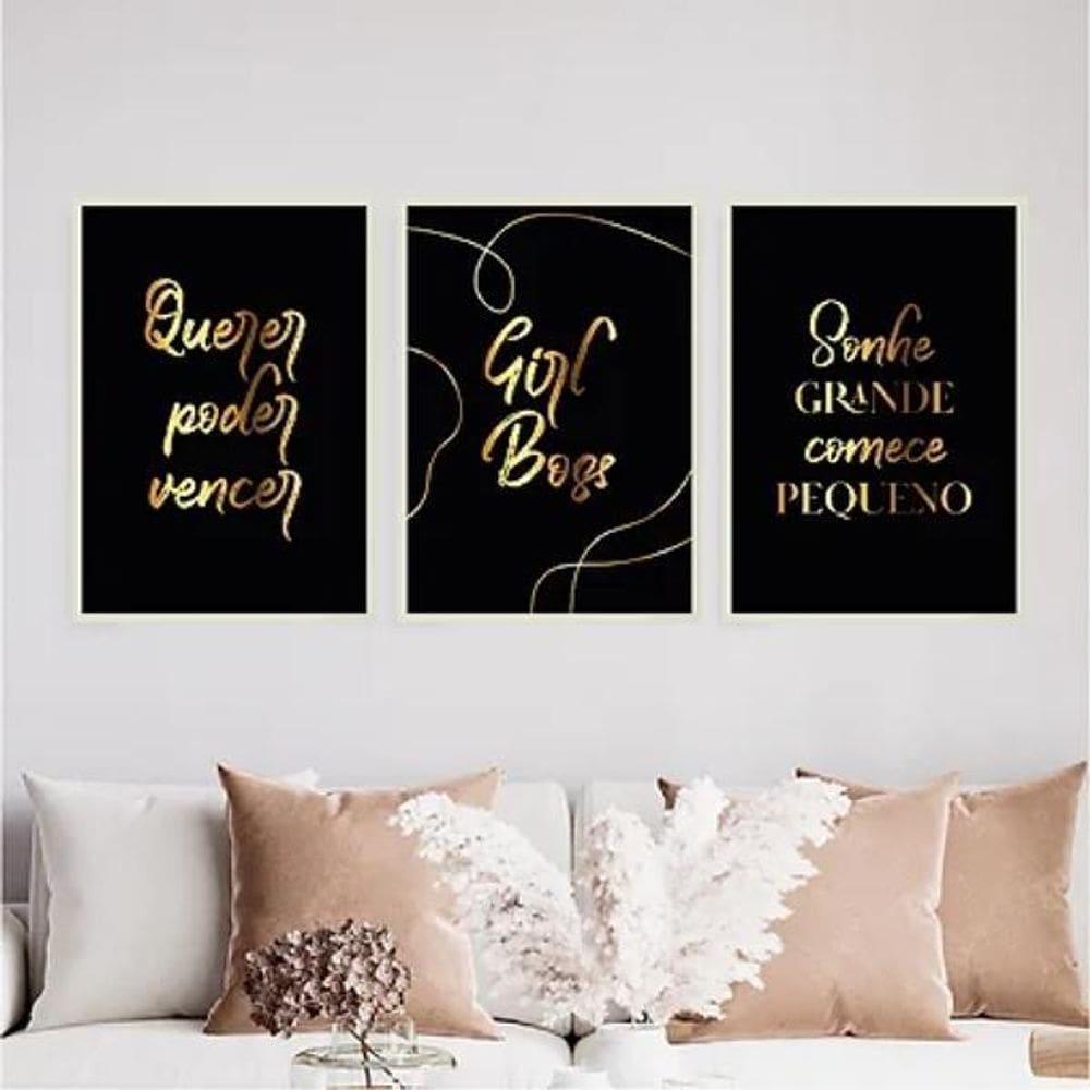 Kit 3 Quadros Poder Querer Vencer 45X34Cm Branca