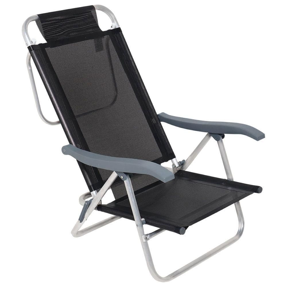 Cadeira De Praia Reclinável Sunny Mormaii Preta 120kg