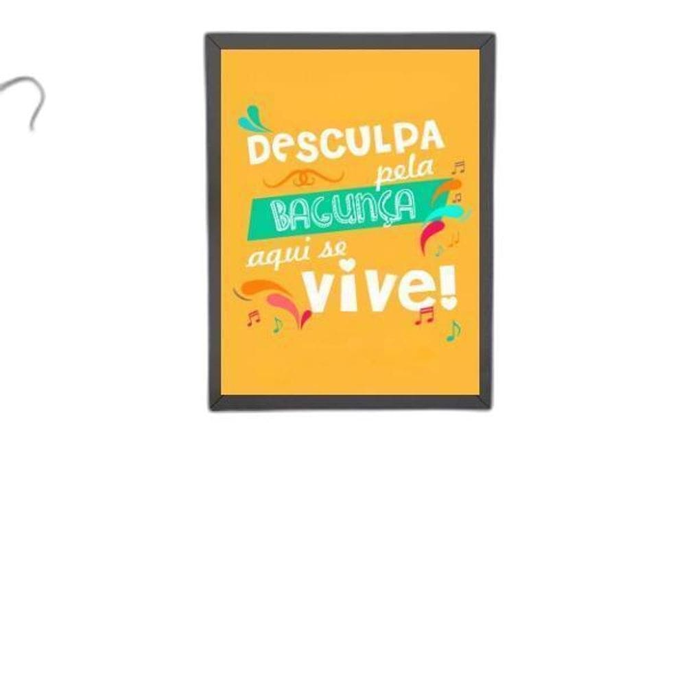 Quadro Bagunça Fundo Amarelo Moldura Preta 24X18Cm