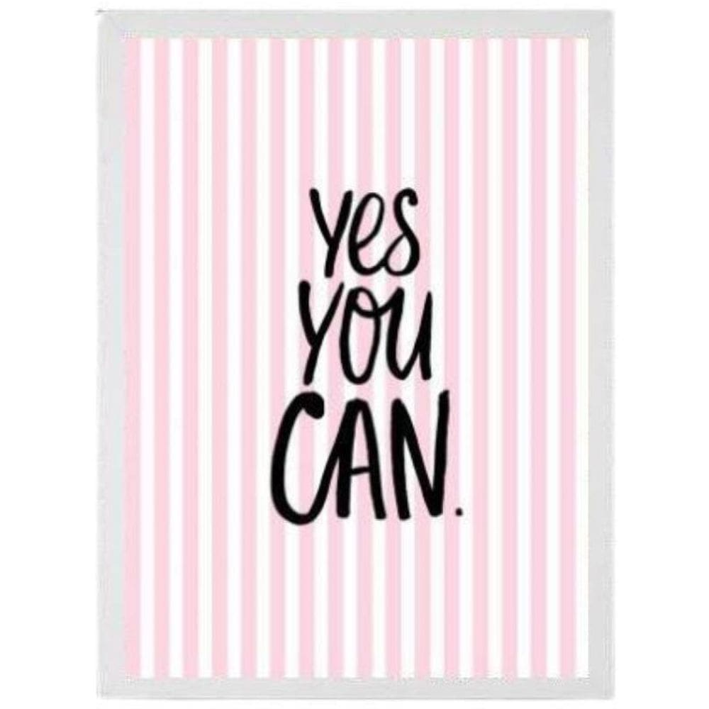 Quadro Decorativo Frase Yes You Can 24X18Cm - Madeira Branca