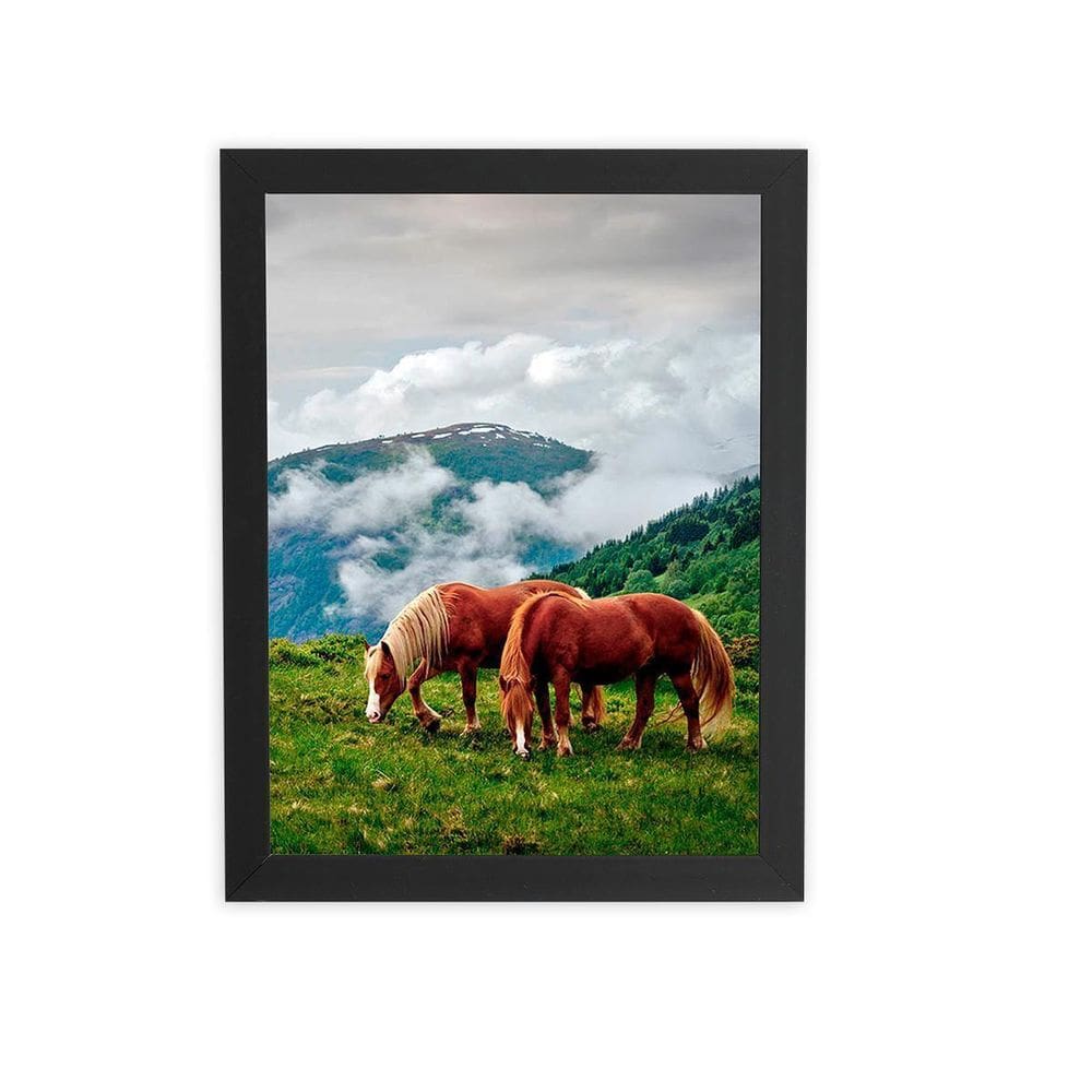 Cavalos Montanhas Paisagem Quadro Moldura Preta 60X40Cm