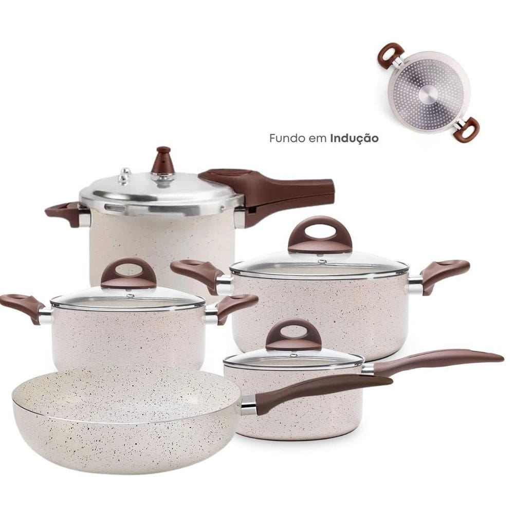 Jogo De Panelas Antiaderente Cerâmica Vanilla Indução 5 Pçs