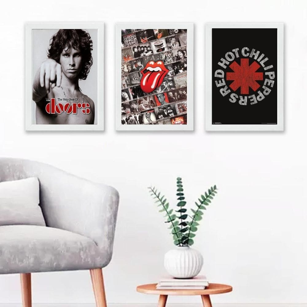 Quadros Bandas de Rock 45x34cm - Kit Vidro e Moldura Preta