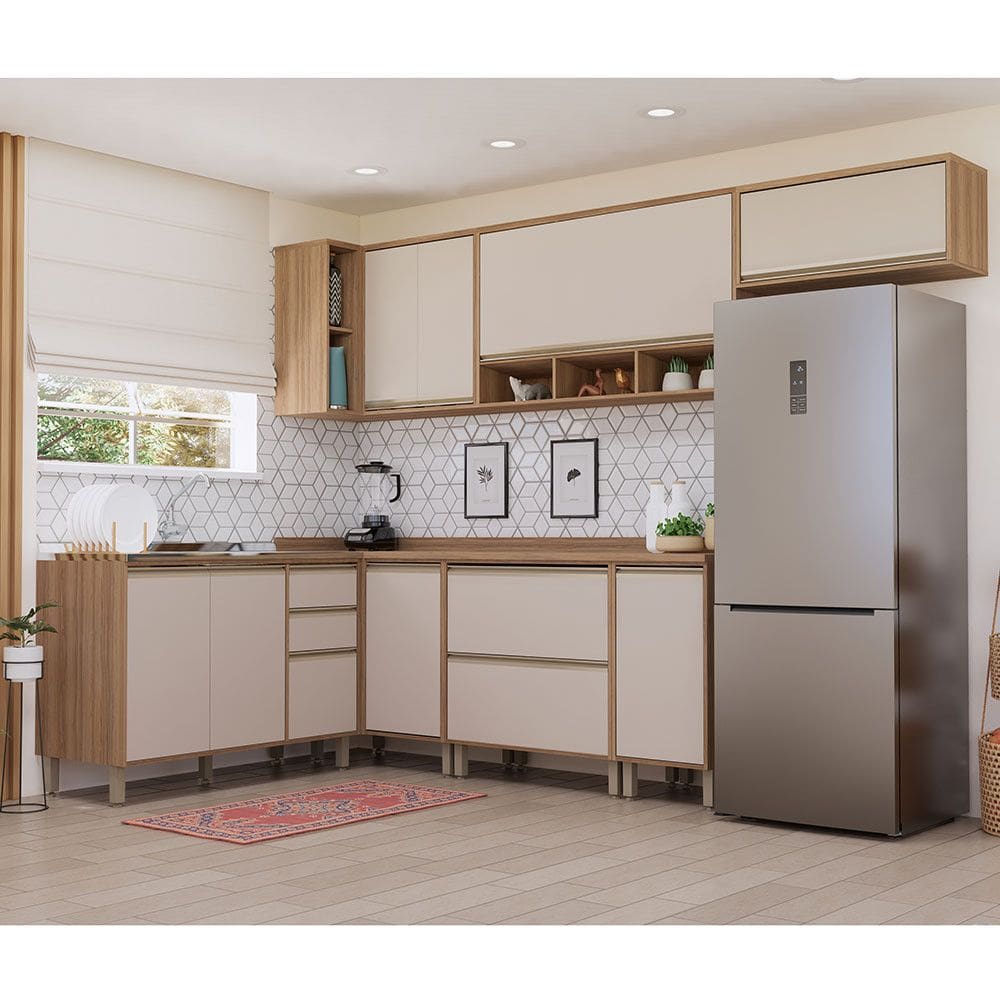 Cozinha Completa de Canto 7 Peças com Tampo 468cm Lari Luciane Móveis