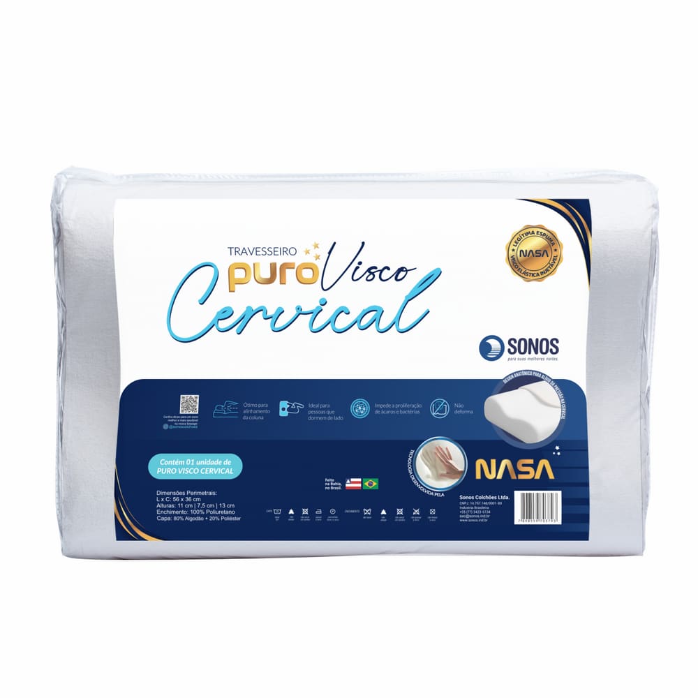 Travesseiro Sonos Puro Visco Nasa Cervical Com 3 Alturas