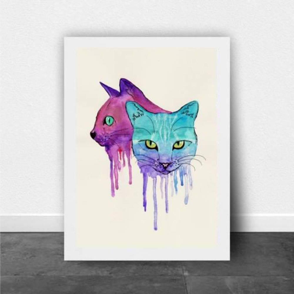 Quadro Decorativo Gato Estilo Aquarela 45X34Cm