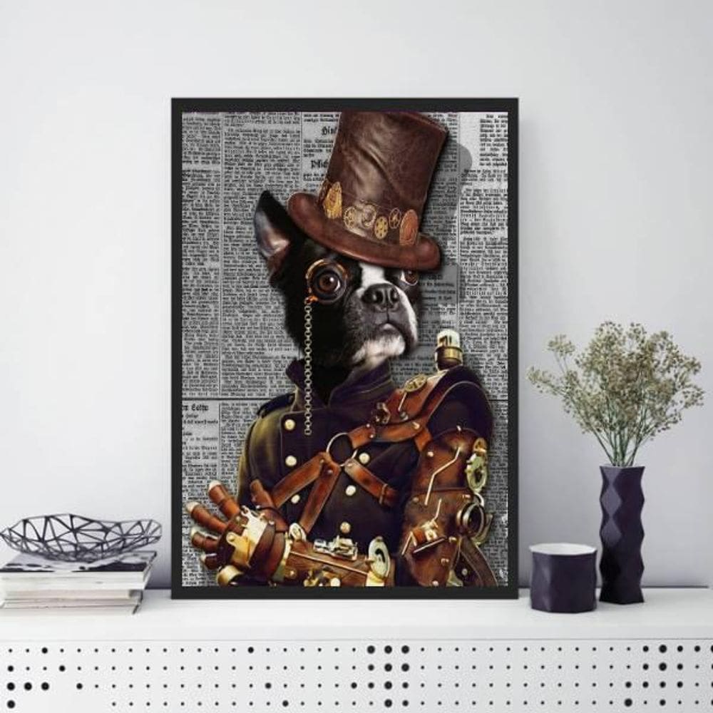 Quadro Vintage Boston Terrier 24X18 Com Vidro Madeira Preta