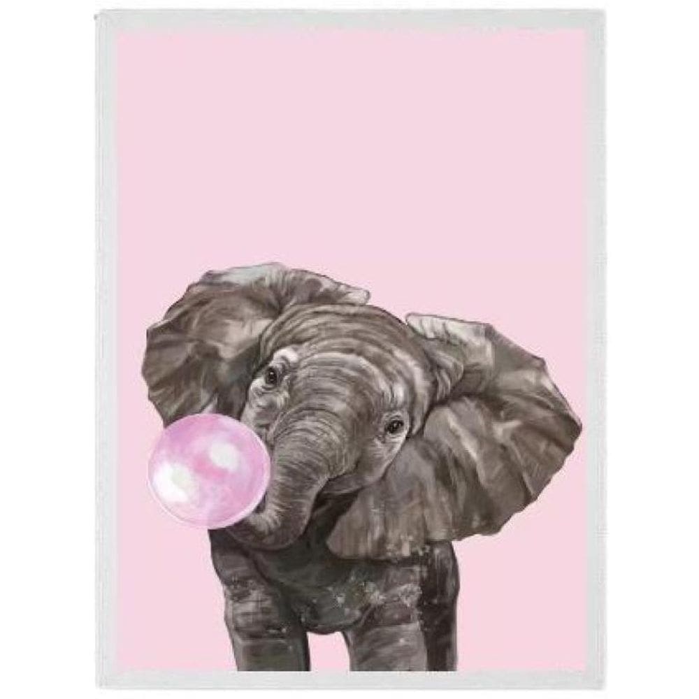 Quadro Elefante Bubble Gum 45x34cm - Madeira Branca