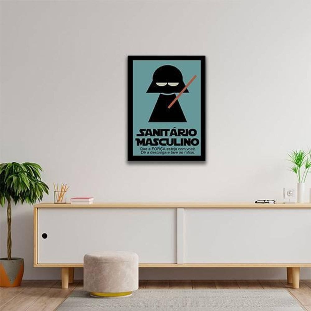 Quadro Sanitário Masculino 24X18 Com Vidro - Preta