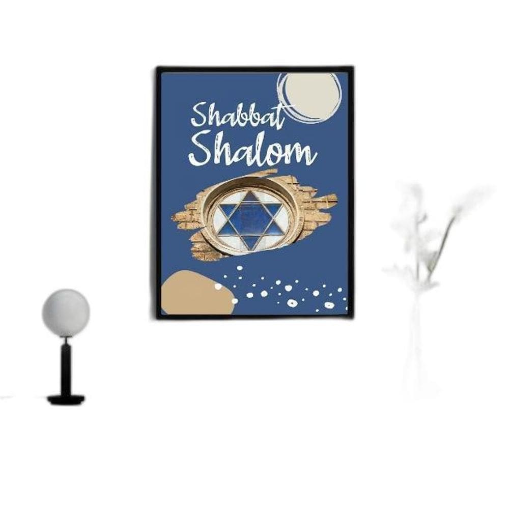 Quadro Shabbat Shalom Estrela 24x18cm Moldura Preta