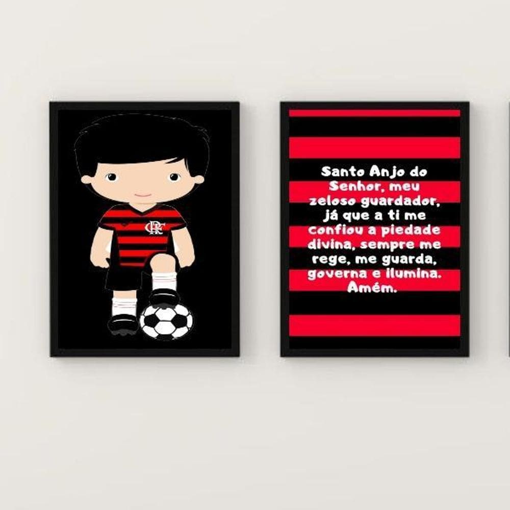 Kit 2 Quadros Infantis Flamenguista 24x18cm Moldura Branca