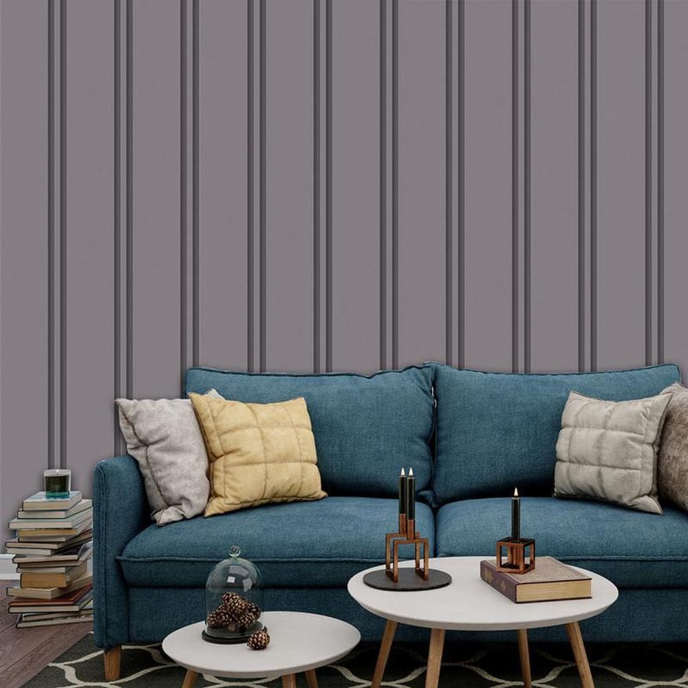 Papel De Parede Efeito Ripas Cinza Lavável Laqueado Adesivo