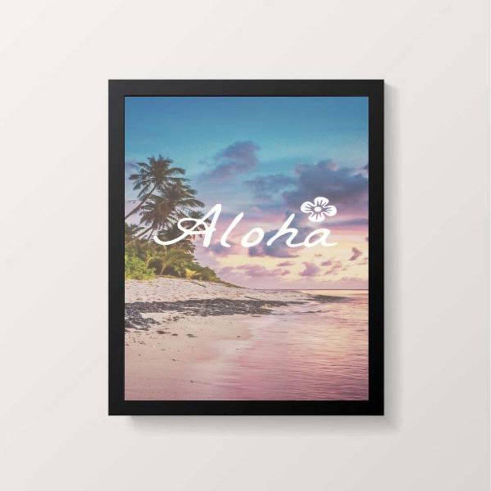Quadro Decorativo Praia Aloha 24X18Cm Preta