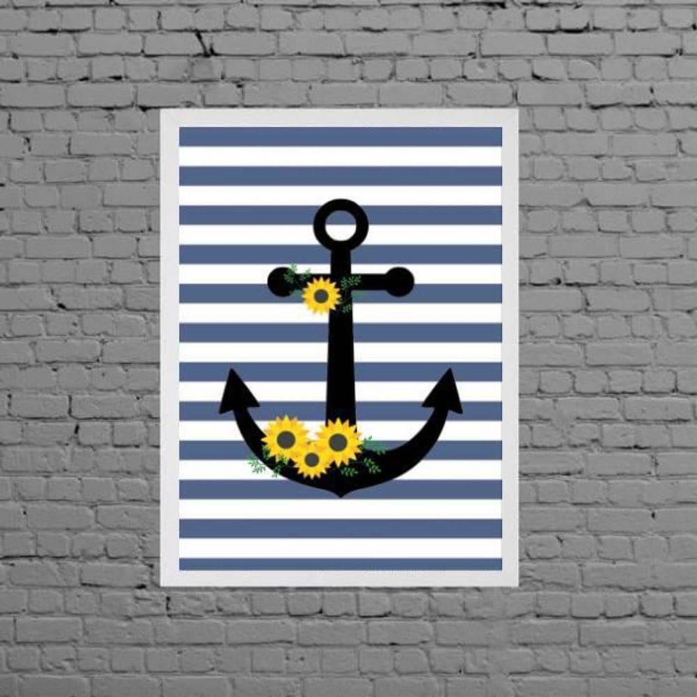 Quadro Decorativo Âncora Girassol 45x34cm - Madeira Branca