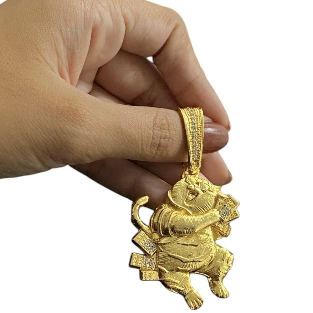 Pingente Tigrinho 3D Com Pedras - Banhado A Ouro 18K