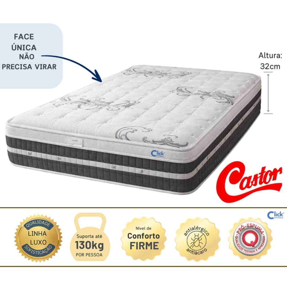 Colchão Castor Silver Star Tecnopedic One Face Casal 138x188x32