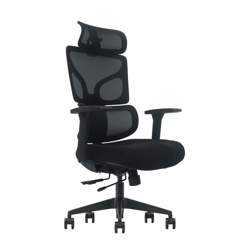 Cadeira De Escritório Ergonômica ZARUUS TITAN Apoio de Pescoço e de Braços com Ajuste Encosto Inclinação Malha Preta