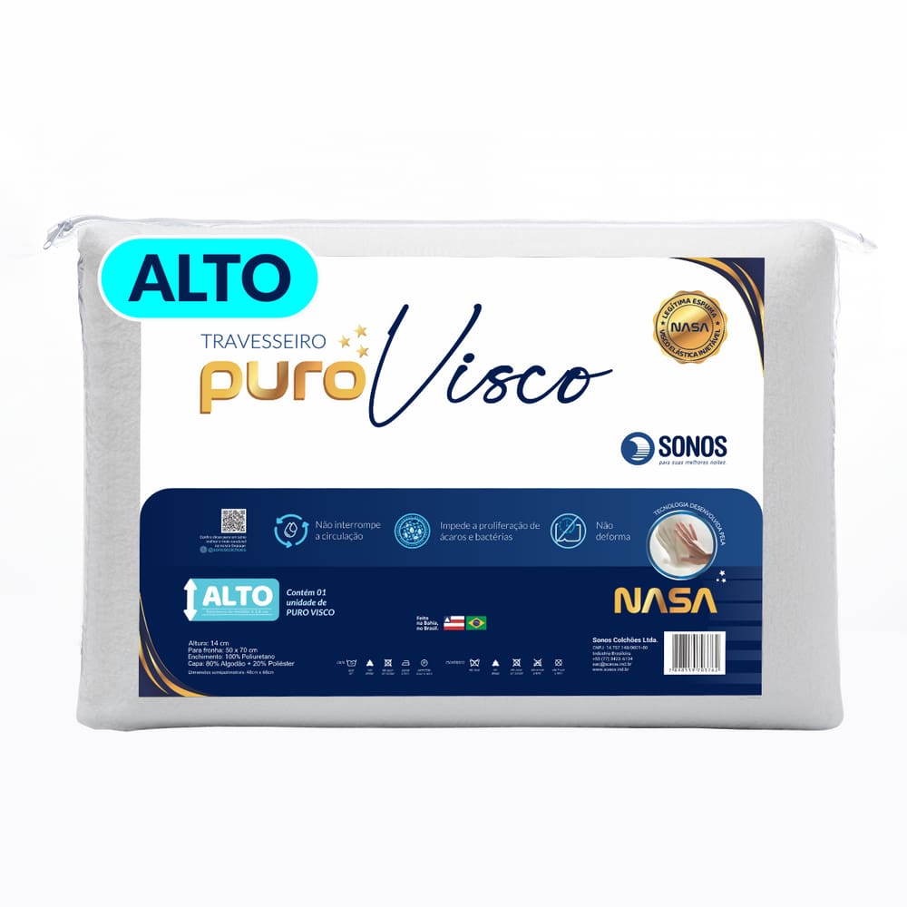 Travesseiro Sonos Puro Visco Nasa Alto 14cm De Altura