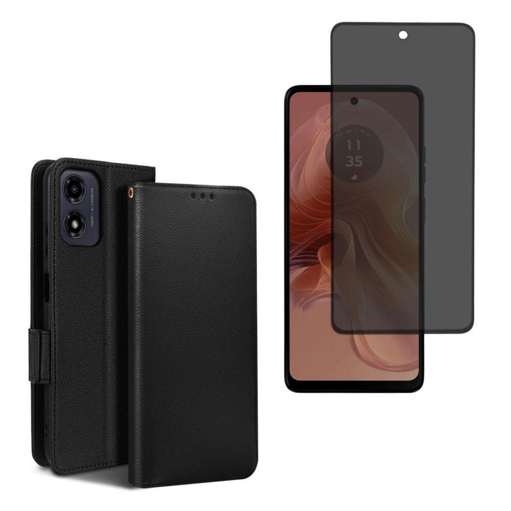 Capa Carteira + Pelicula Privacidade De Vidro Para Moto G24