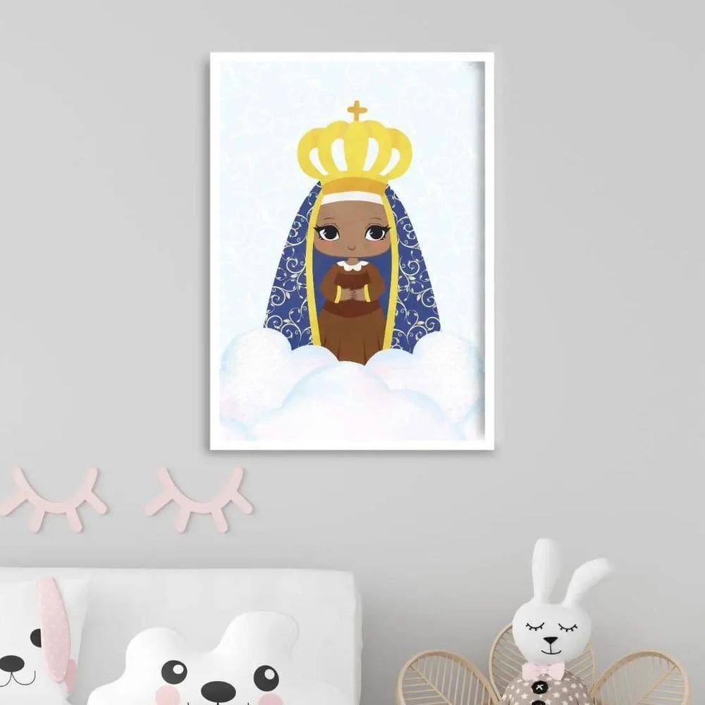 Quadro Nossa Senhora Aparecida Baby Azul 33x24 Vidro Branca
