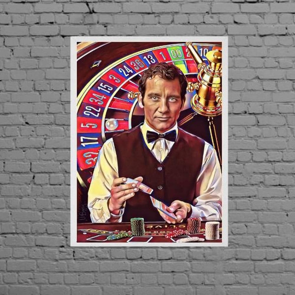 Quadro Decorativo Cassino Embaralhador 33X24 Moldura Branca