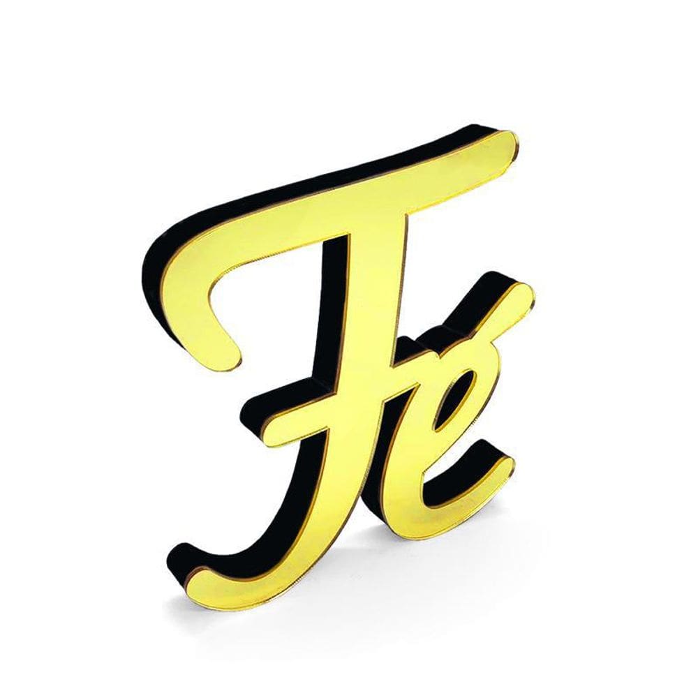 Palavra Fé Em Mdf Decoryou - Ref 101 Ouro Espelhado