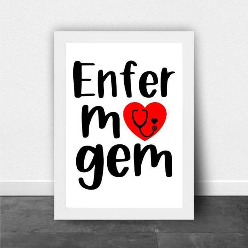 Quadro Profissões - Enfermagem 24X18Cm Moldura Branca