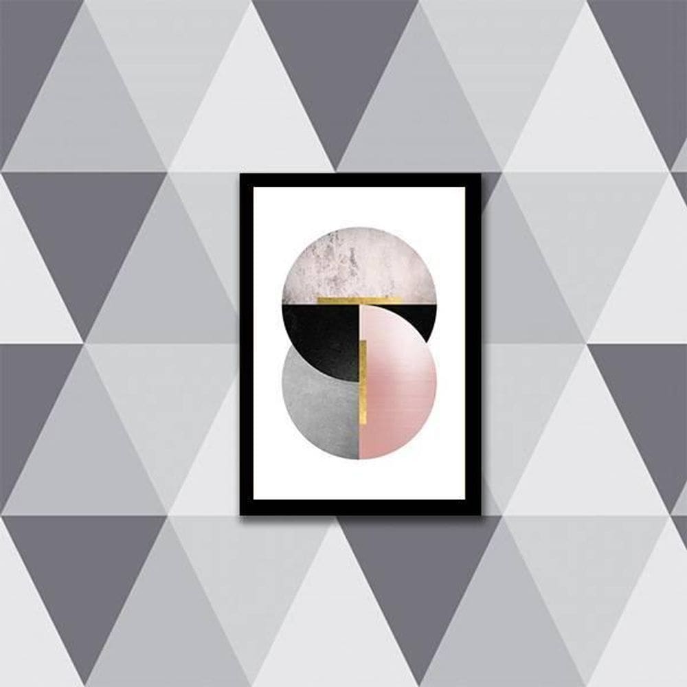 Quadro Geométrico Círculos Preto, Cinza E Rosa 33X24Cm Preta