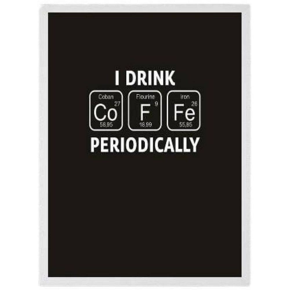 Quadro Café Tabela Periódica Moldura Branca 24X18Cm
