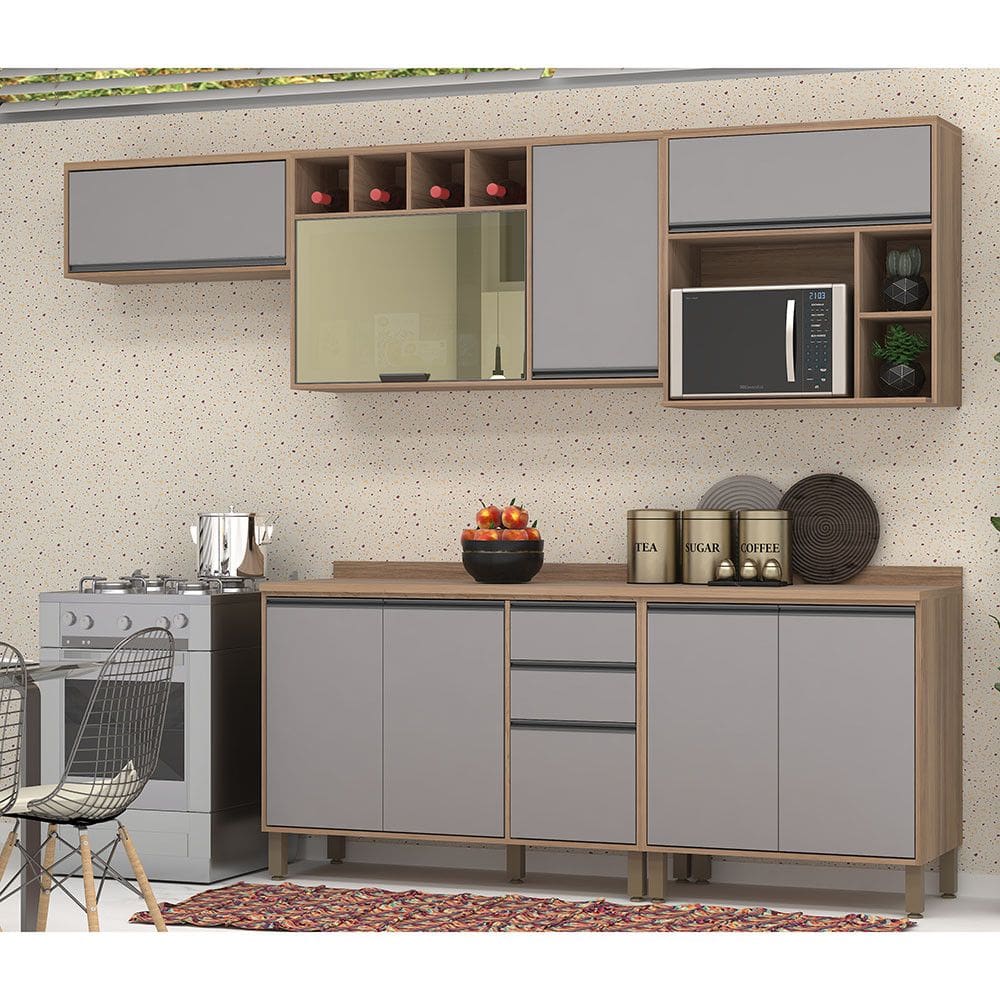 Cozinha Completa 5 Peças com Nicho para Micro-ondas e Tampo 280cm Isa Luciane Móveis