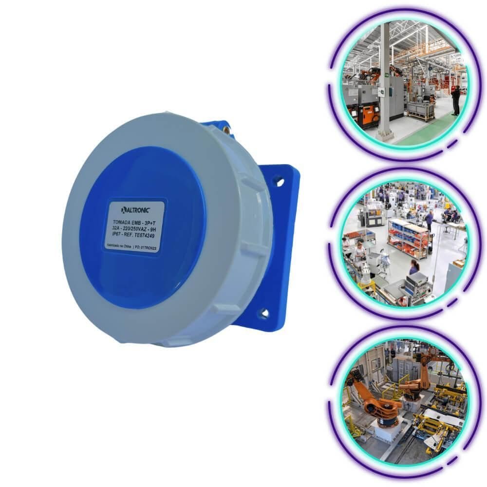 Tomada Embutir Azul 3 P+ T 32 A 220/250V 9H Ip67