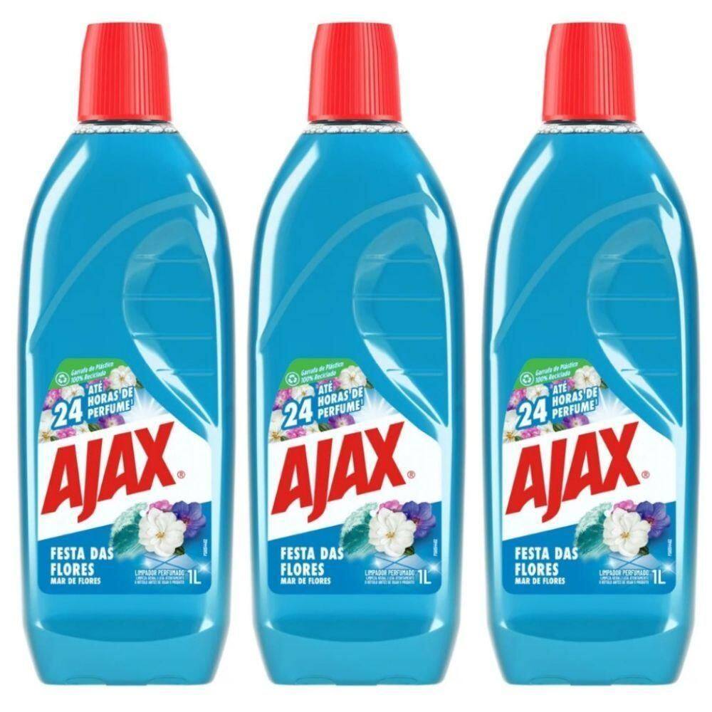 Kit 3 Limpador Diluível Ajax Festa Das Flores Mar De Flores 1 Litro