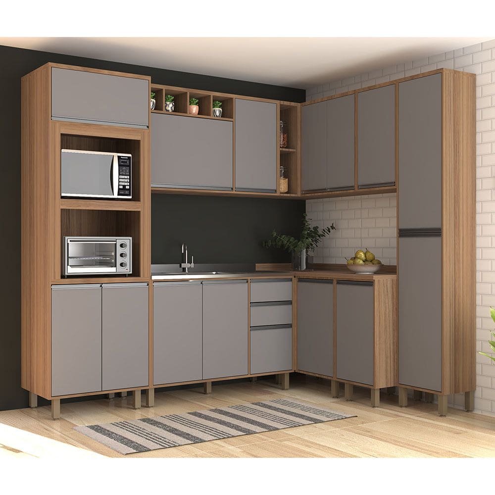 Cozinha Completa 8 Peças com Espaço para Micro-ondas 365cm Isa Luciane Móveis