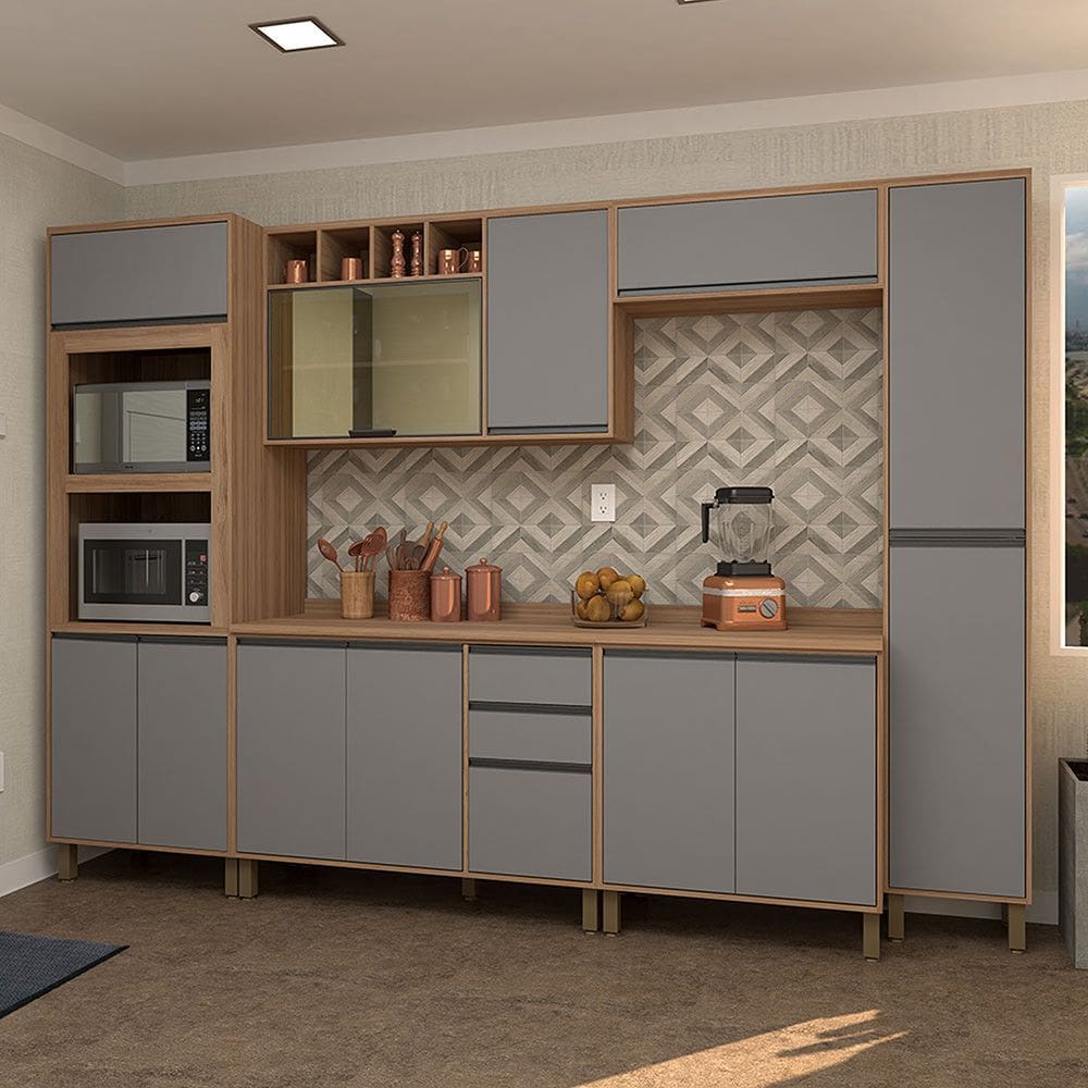 Cozinha Completa 6 Peças com Espaço para Micro-ondas e Tampo 310cm Isa Luciane Móveis