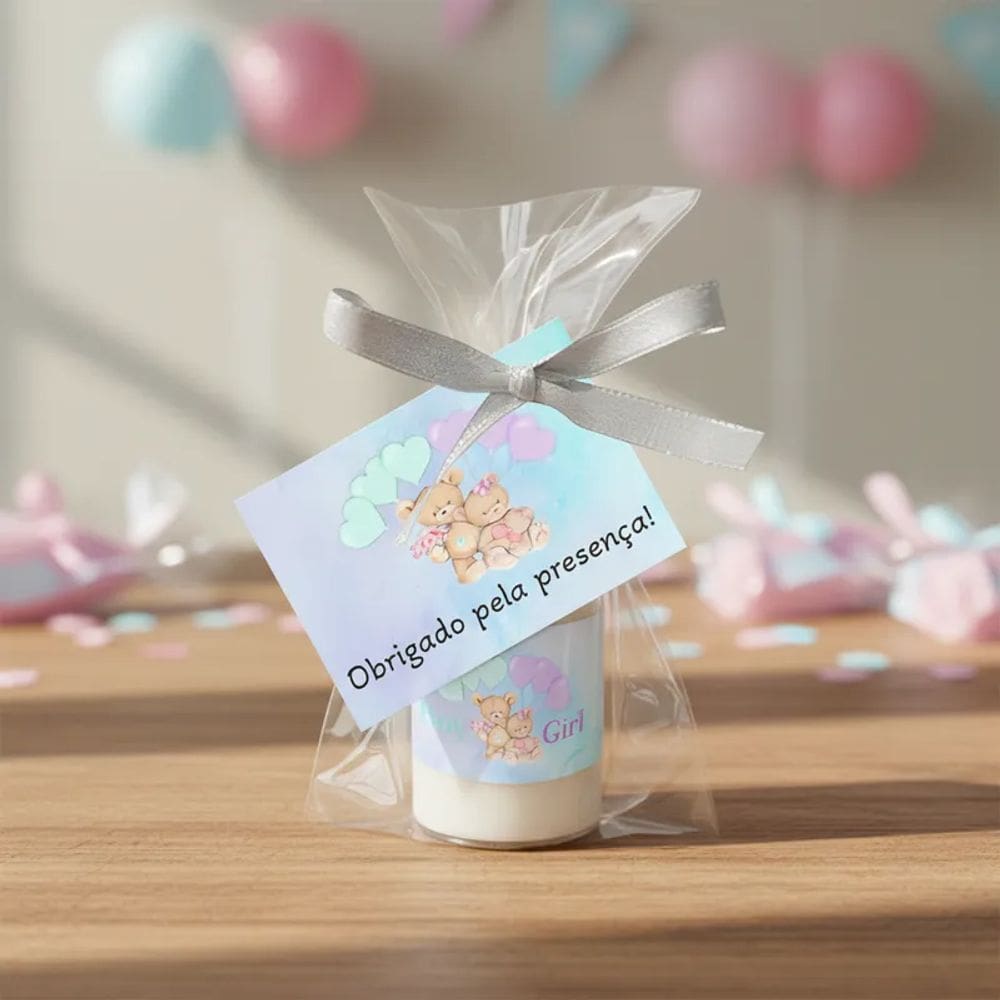 Kit 25 Lembrancinhas Mini Hidratante Chá Revelação Menino ou Menina Festa Infantil