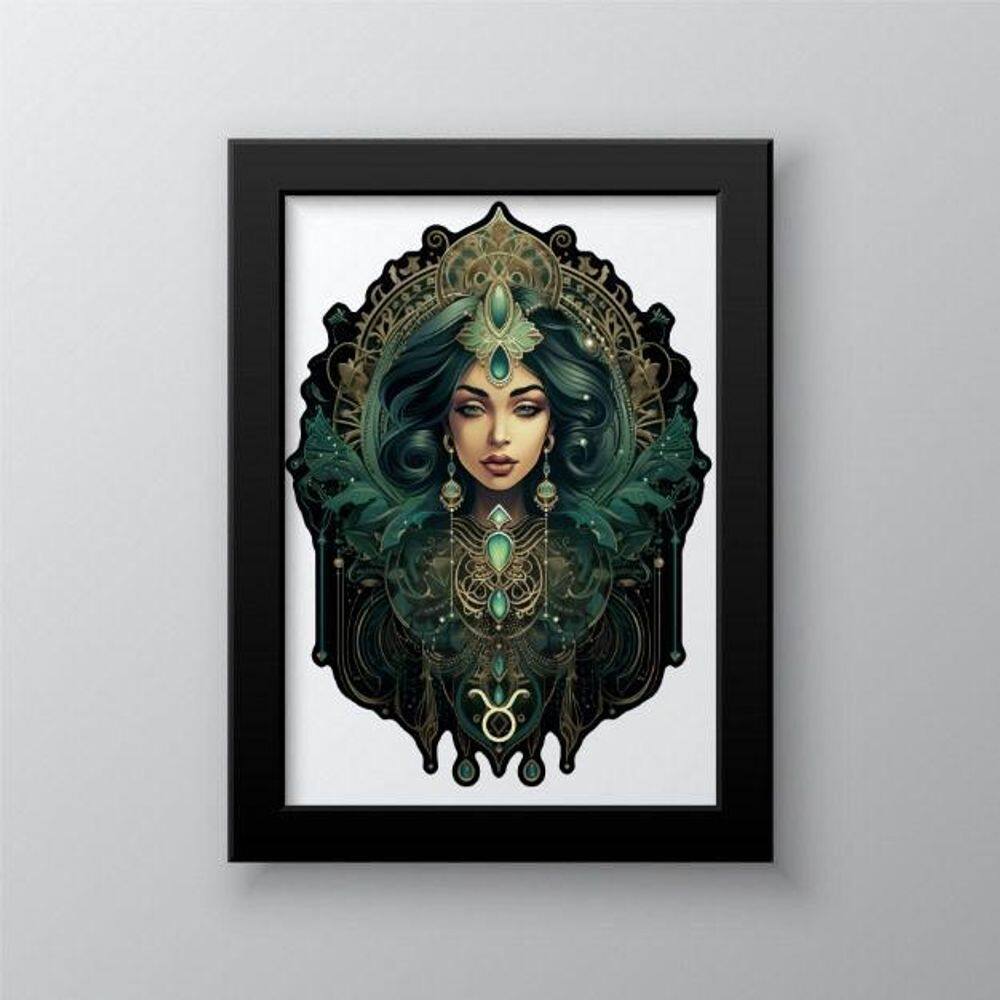 Quadro Decorativo Touro 33x24cm - Moldura Madeira Preta