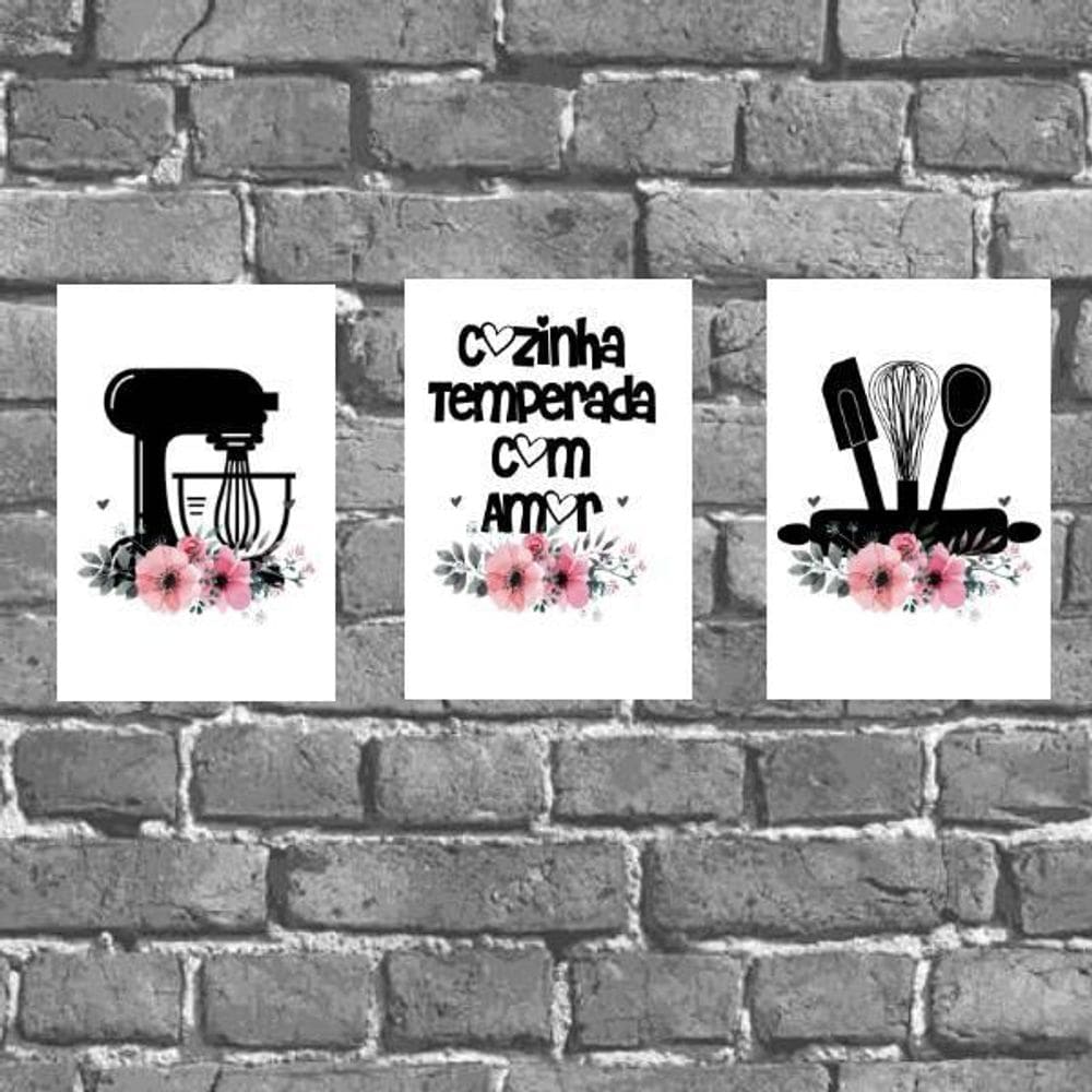 Kit 3 Placas Cozinha Temperada Com Amor 18X27Cm