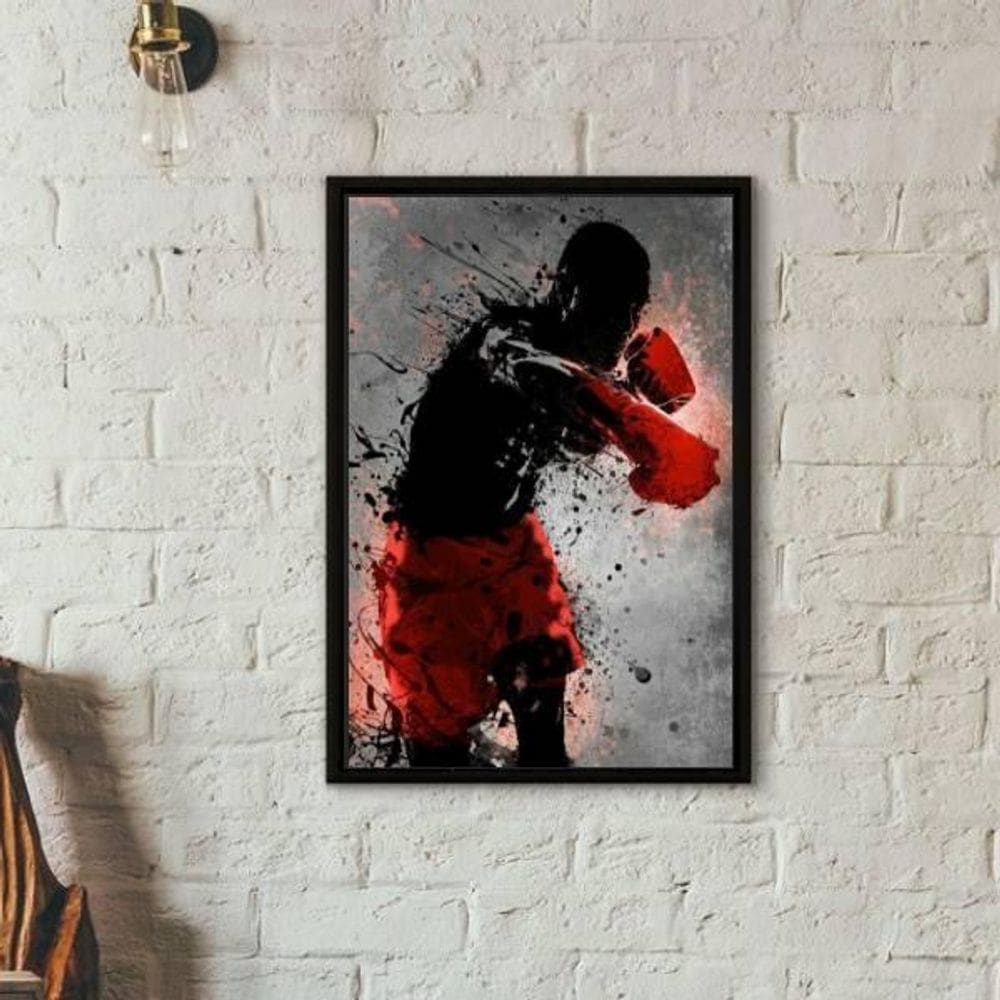 Quadro Decorativo Lutador De Boxe 45X34Cm Moldura Preta