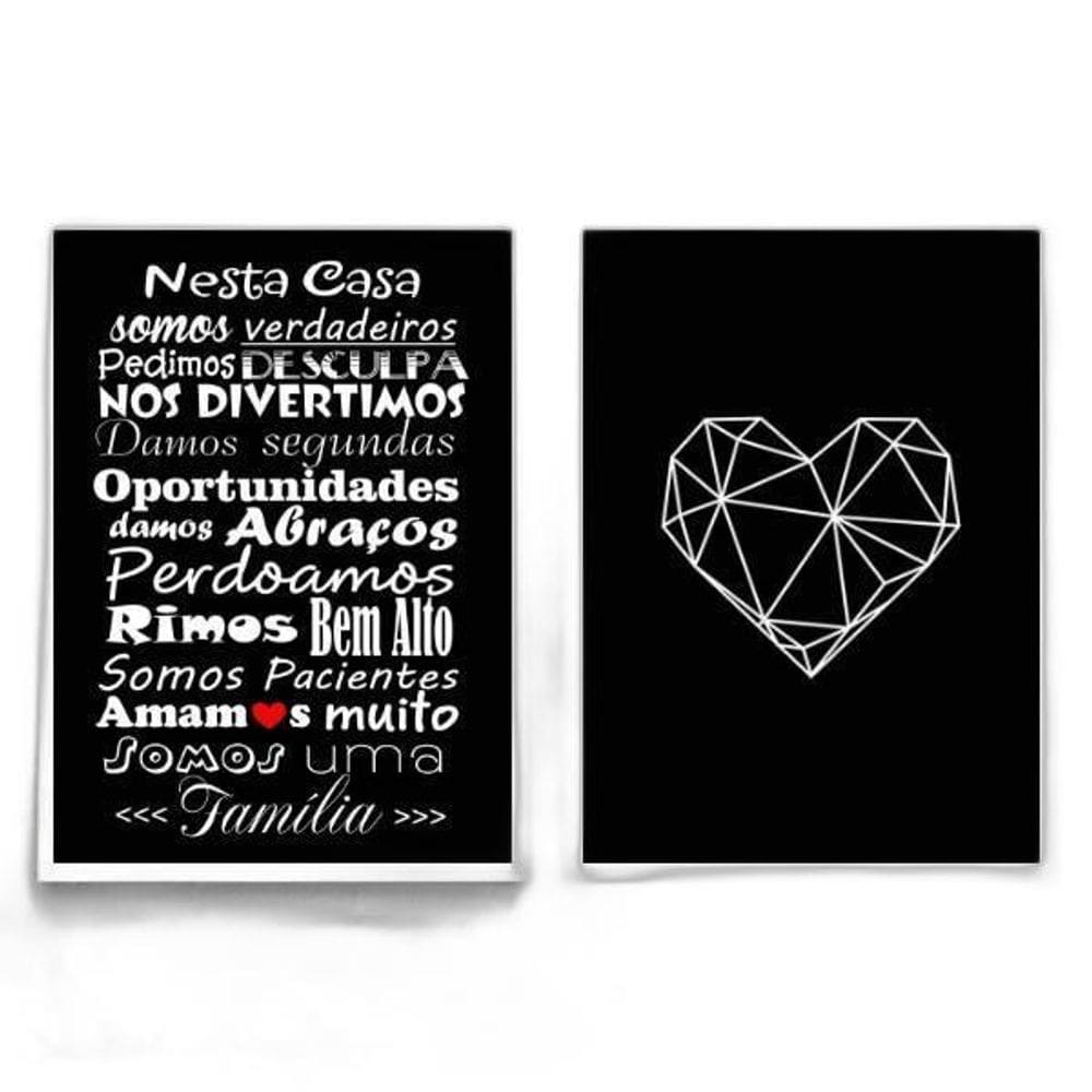 Quadros Frase Família Coração Moldura Branca 24X18Cm 2 Peças